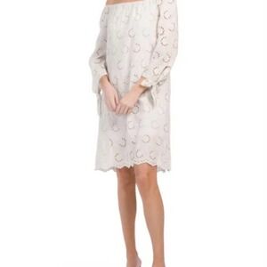 Valentina Naldi Beige Eyelet Off the Shoulder Dress - Size M
